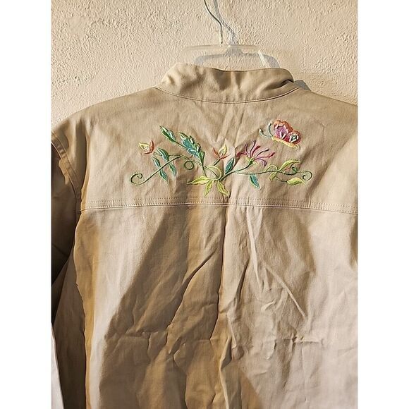 Quacker Factory Jacket Tan Embroidered Floral Spring Zip Up Womens Size Large L - Picture 8 of 8